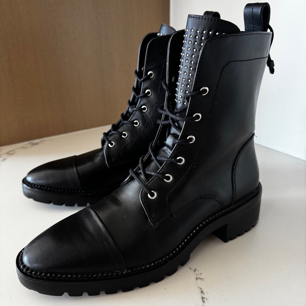 NEW!! Zara Studded Leather Combat Boots, 41/11